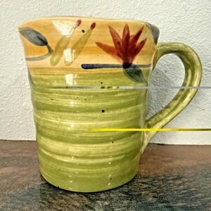 Pier 1 Elizabeth Mug 14 oz Hand painted Stoneware Green Floral